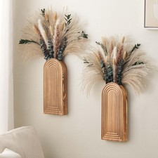 2 Pack Wooden Wall Vase Set with Pampas Grass Eucalyptus, Modern Farmhouse Bo...