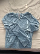 Juicy Couture Baby Blue Velour Rhinestone Zip-Up Tracksuit Set