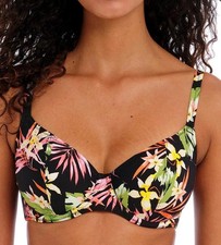 Freya Savanna Sunset Bikini Top 32DD Black Floral Underwired Plunge Bra 204102