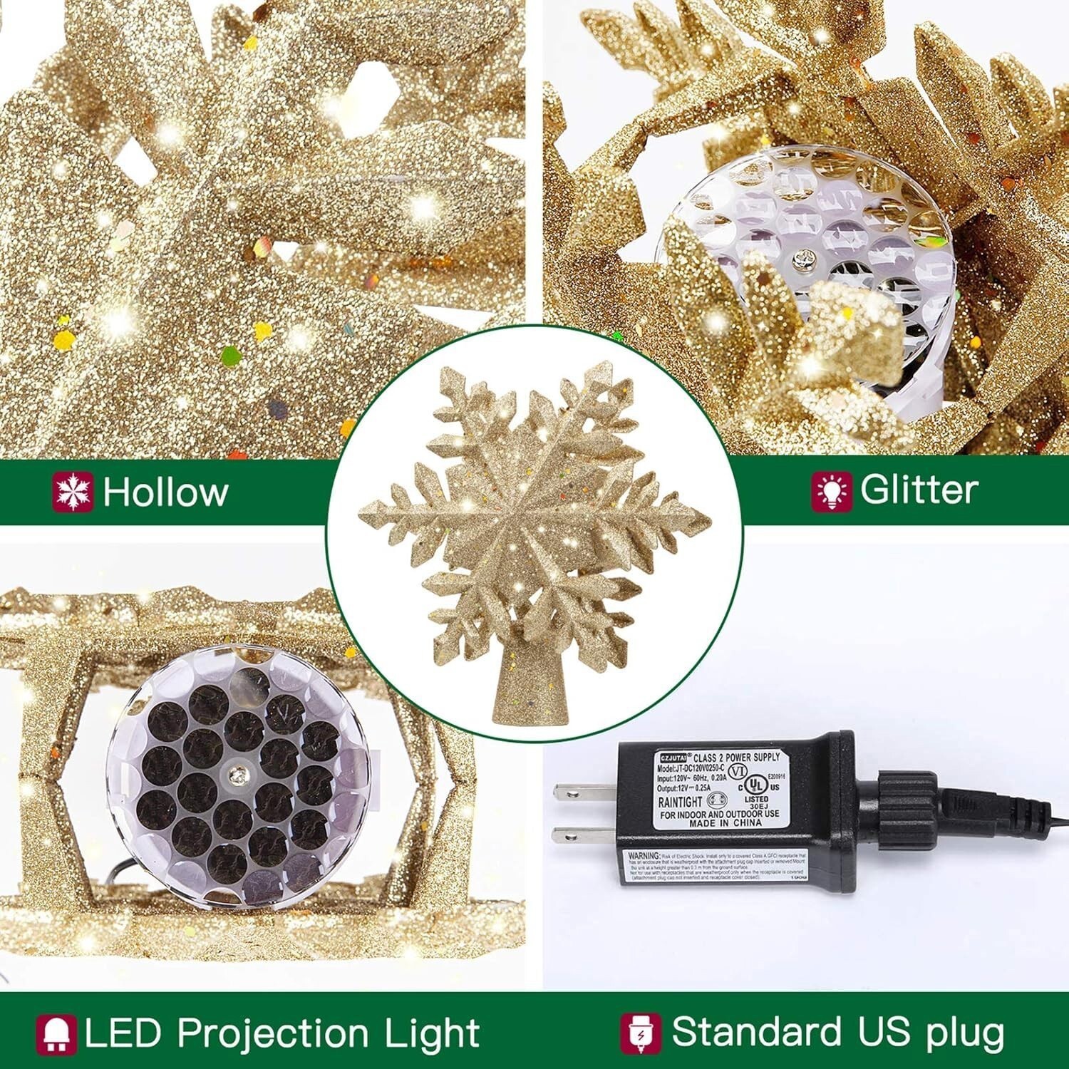 Christmas Tree Topper Projector Snowflake Christmas Star Tree 6 Projection Mode