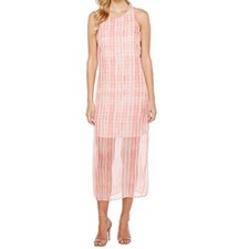 VINCE CAMUTO Chiffon Midi Dress Sleeveless Women's Large Petite Sheer Pink Peach
