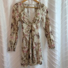ASOS DESIGN Floral Metallic Stripe Open Back Mini Dress Pink Cream US 2 UK 6