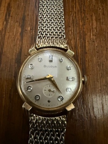 Bulova 14k Solid Gold Mens Watch, Vintage with Diamonds,  Bulova serial number
