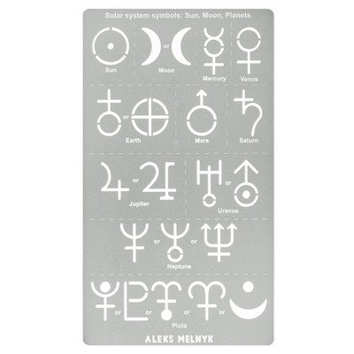 Aleks Melnyk No.413 Metal Stencil, Solar System Symbols, Sun, Moon, Planets,... 
