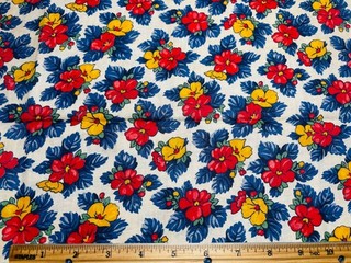 Antique Vintage Cotton Fabric 1930s 40s Red Blue Yellow Floral 35w 1yd