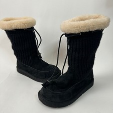 UGG Australia Black Suede Knit Sheepskin Cuff Boots Women's Size 7