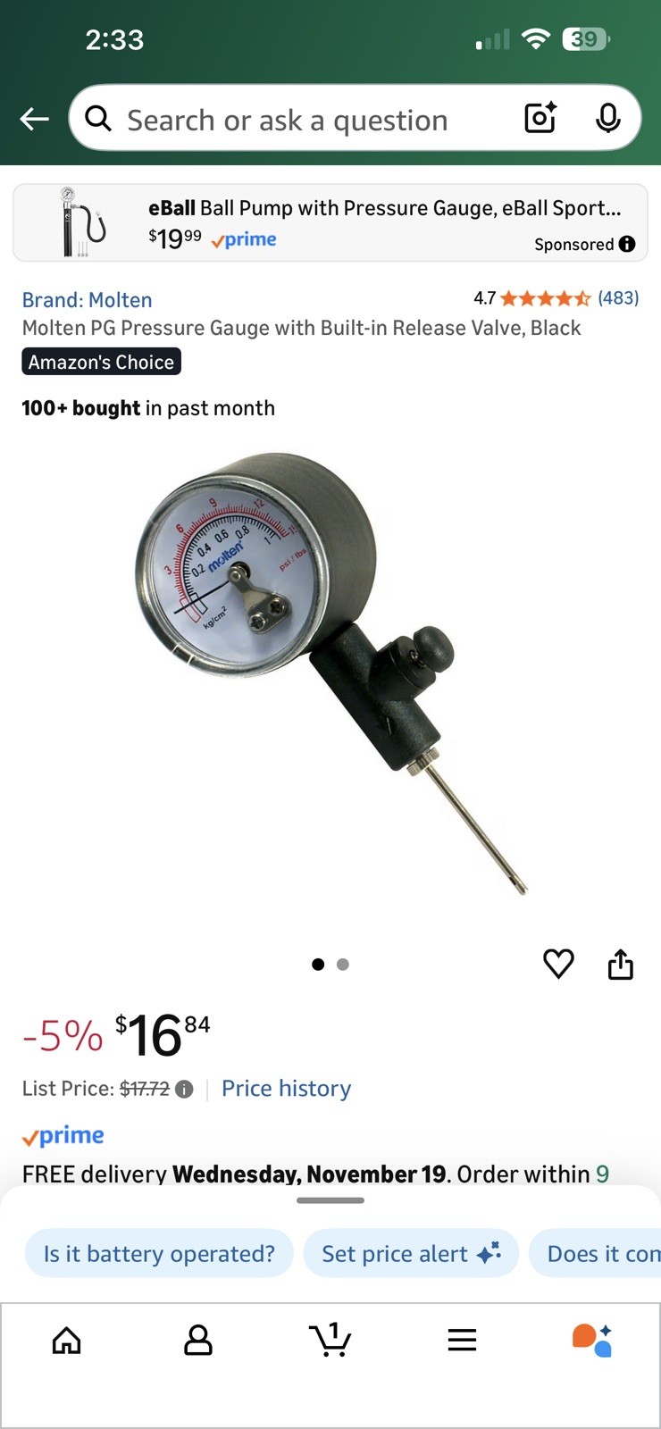 Molten Ball pressure Gauge