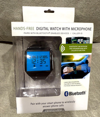 Crystal View BLUETOOTH Hands-Free Digital Watch with Microphone BLACK Sealed Box