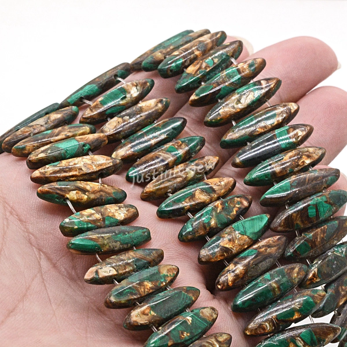 21mm Copper Malachite teardrop horse eye olive loose gemstone two hole beads
