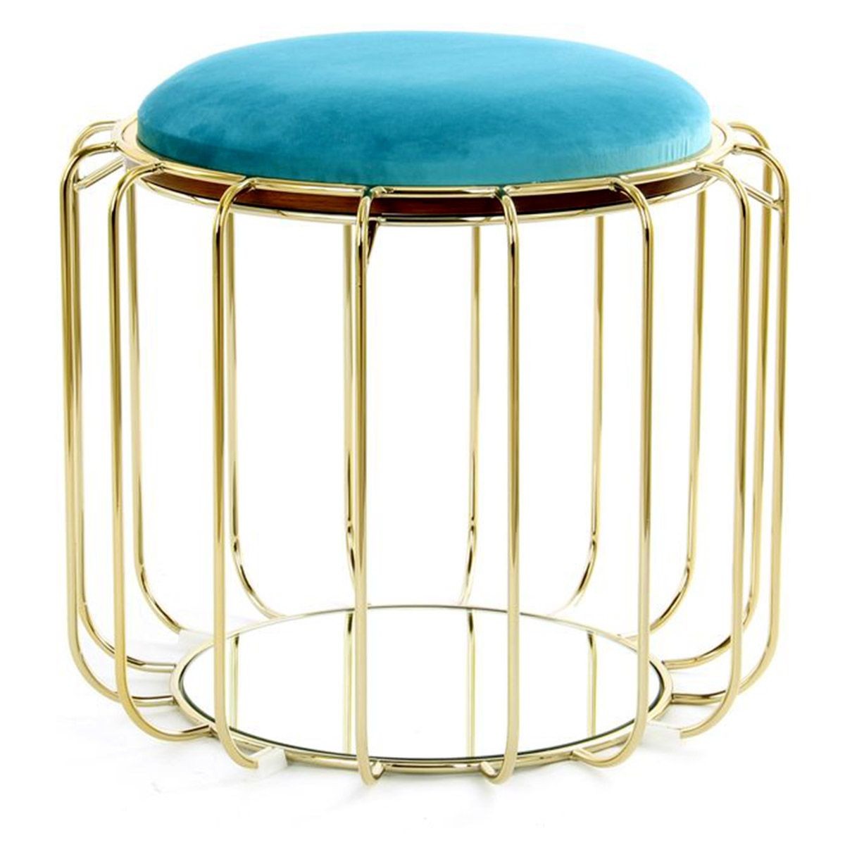 Pouf table d'appoint 50cm turquoise or siege velours design rond