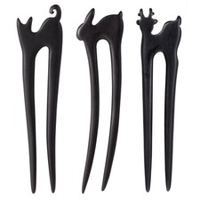 3pcs U Shape Wooden Hair Sticks Handmade Carved French Hair Forks with Cute C...