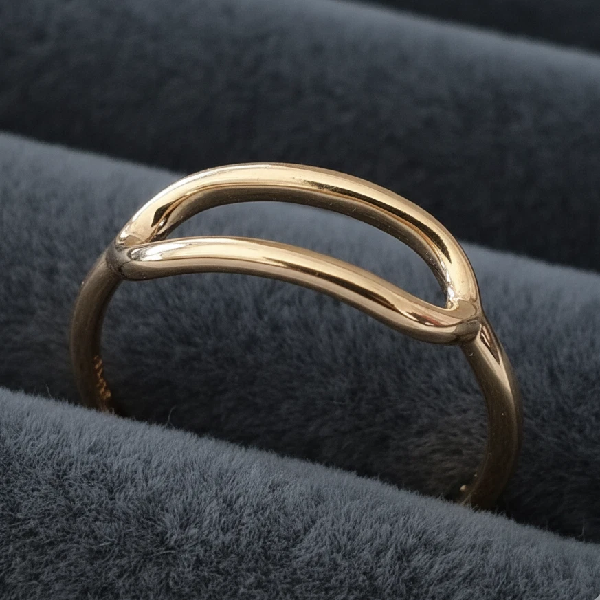 Sterling Silver Open Oval Statement Rings Yellow Gold Engegment Geomatrics Band - Image 4 of 4