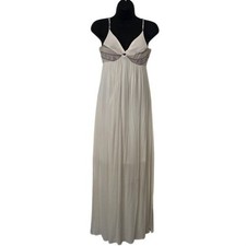 Hem & Thread Cream Gauze Boho Maxi Dress Small Embroidered Open Back Side Slit
