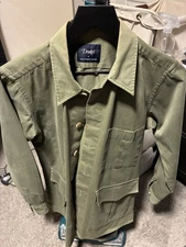 Drake’s London Olive Green Cotton Chore Overshirt Jacket Size Small Men’s UK