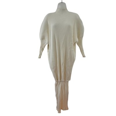 Vintage Michele St. John Ribbed Cocoon Dress Sweater White Cotton Minimalist
