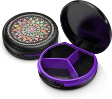 Serfeymi Small Pill Box - 3 Compartments Portable 1 Piece, Black-mandala 