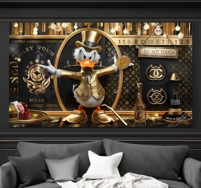 XL LEINWAND BILD ER BIS 180x100x5 DAGOBERT-DUCK MONEY POPART WANDBILD LUXUS LOFT