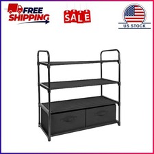 Mainstays 4 Shelf Closet Storage Organizer for Clothes with 2 Fabric Bins, Black