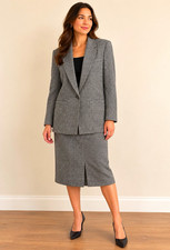 Vintage Pendleton Gray Herringbone Wool Skirt Suit Set Made in USA 2pc