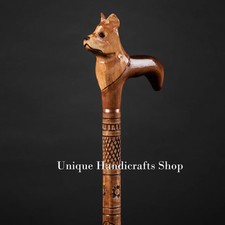 Dog handle wooden walking stick hand carved for men women walking cane animal