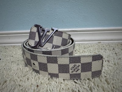 Louis Vuitton white Damier Plate Buckle Leather Belt Length 42”