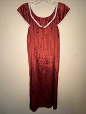 Vanity Fair Vintage Nightgown Long Maxi Burgundy Red Nylon Lace Trim Petite