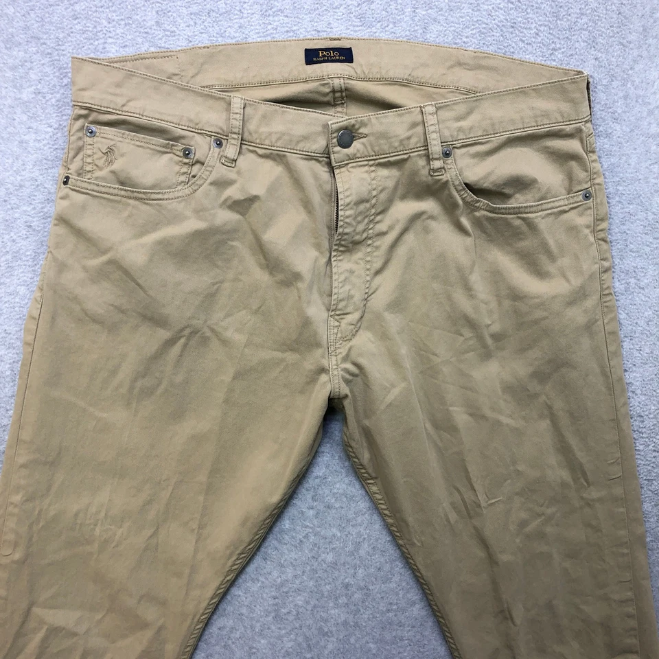 Pantalones de mezclilla Polo Ralph Lauren para hombre 38x30 beige Sullivan calce ajustado preppy chino pony Foto 2 de 4