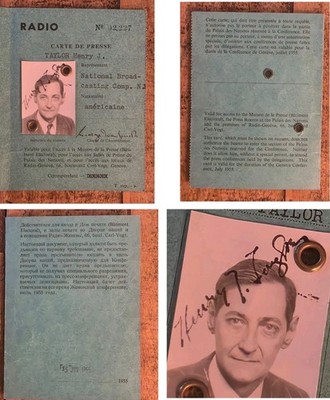 NBC Radio Press Pass For 1955 Geneva Conference For Henry J. Taylor (Signed)