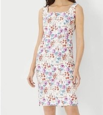 Ann Taylor Floral Sheath Pencil Dress Size 6 Multicolor Square Neck Knee Length