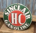 Vintage Sinclair HC Gasoline Porcelain Metal Gas Pump Plate Domed Sign