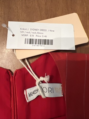Kokori “Sydney” Red Striped Linen Dress Side Cutout Girls Size 14 Yr NWT Flaw - Picture 3 of 8