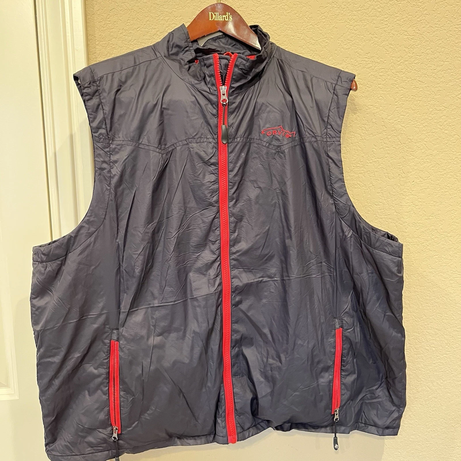 Orvis Trout Windproof Vest Black Red Full Zip Lined Mens XXL