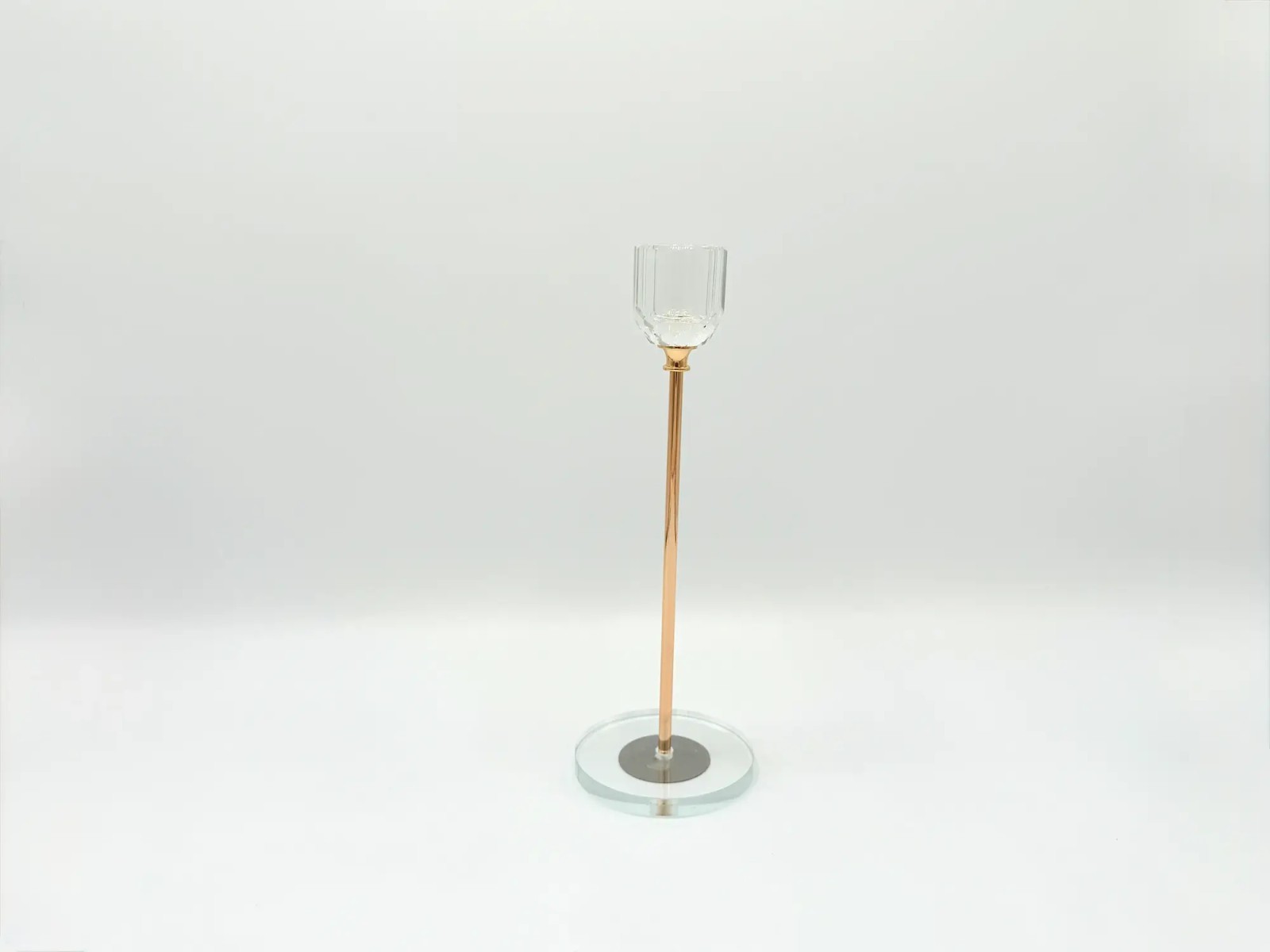 3-Piece Rose Gold Glass Candle Holder Set with Clear Round Base &ndash; Modern Design