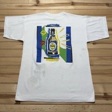 Vintage 80s Caribbean Beach Beer Abstract Advertisement Art Shirt Size XL