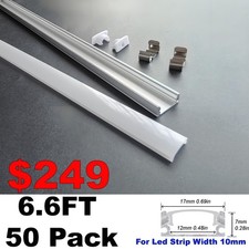 50 Pack LED Strip Light Aluminum Channel Aluminum Profile U Shape 6.6FT 3.3FT