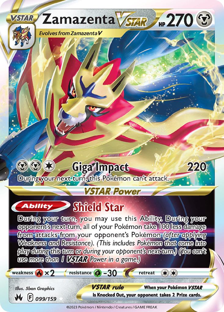 Zamazenta VSTAR 099/159 Holo VSTAR Rare Crown Zenith Pokemon Holo NM/M