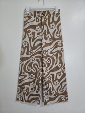 Billabong Free Fall Wide Leg High Waisted Brown Zebra/Floral Pants Raw Hem Sz 25
