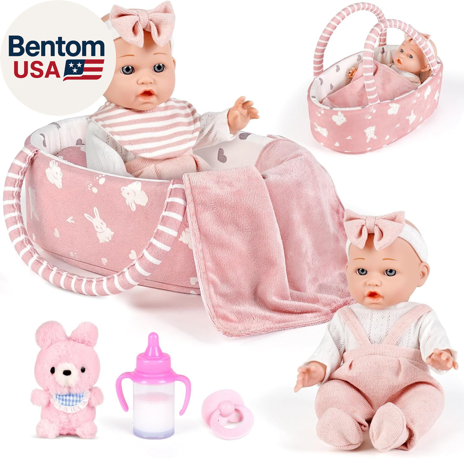 With Carrier Bassinet Bed, 11pcs Baby Doll Accessories In