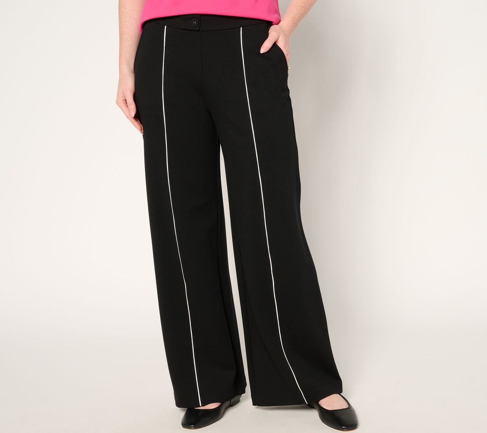 Maya J Women's Petite Pants PM Sublime Ponte Wide Leg Black A681755