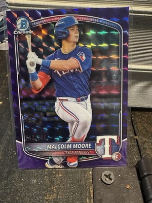Malcolm Moore /250 2025 Bowman Chrome Purple Geometric Refractor Texas Rangers