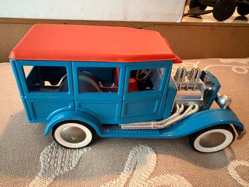 VINTAGE BLUE AND ORANGE BUDDY "L" HOT ROD WOODY WAGON