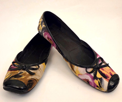 Sam & Libby Ballet Flats Floral Patened Leather Cap Toe Bow Size 8 Boho Classic