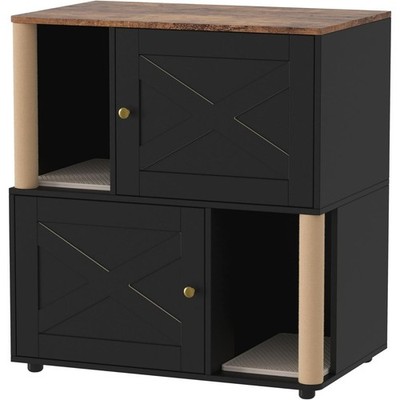 Modern Hidden Cat Litter Box Cabinet,Double Enclosure Large Capacity X-Door