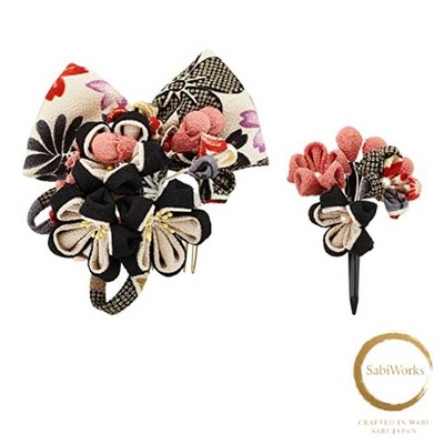 New 1026-2 Uni Seni Futago Chirimen Japanese Pattern Tsumami-zaiku Hair Comb Set