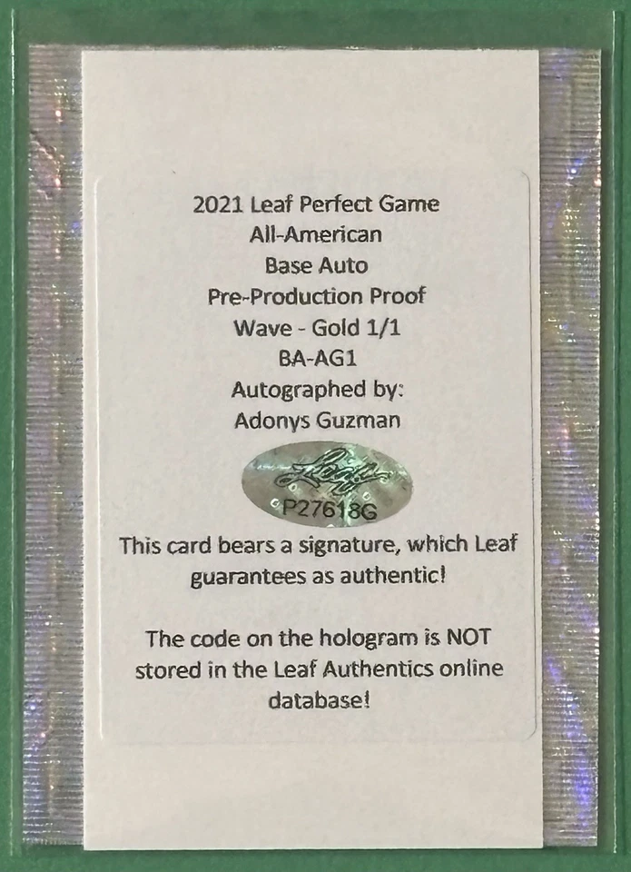 Adonys Guzman 2021 Leaf Metal Perfect Game Gold Auto 1/1 Pittsburgh Pirates RC - Image 2 of 2