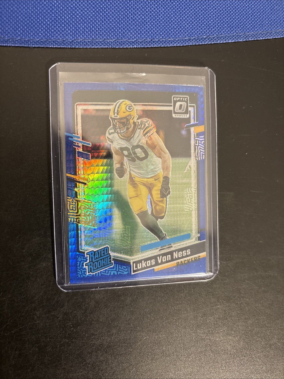 Lukas Van Ness 2023 Panini Donruss Optic Blue Hyper Prizm Rookie #240 RC Packers