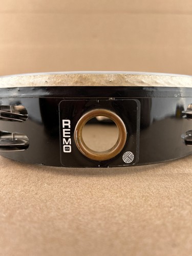 Vintage Remo Economy Tambourine 8" Double Row Black White Drum Head - Picture 5 of 8