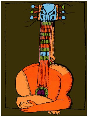 Wall Decor Poster.Fine Graphic Art Design.Guitar Portrait.Music