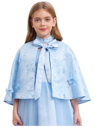 Kids Girls Outwear Exquisite Shawl Fake Flower Wrap Cape Pageant Gown Ceremony - Picture 13 of 77