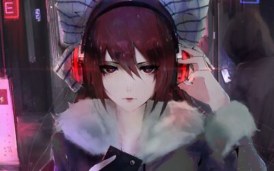 Anime girls digital art headphones artwork aoi ogata Play Gaming Mat Desk